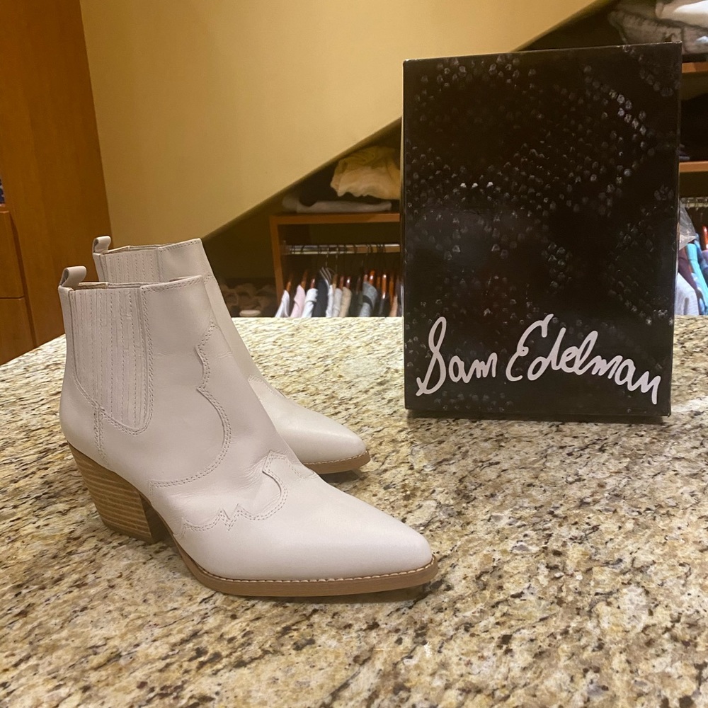 Sam Edelman white leather booties.
